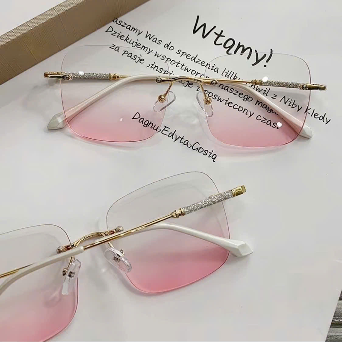 Rimless blush-colored sunglasses, model THNT017