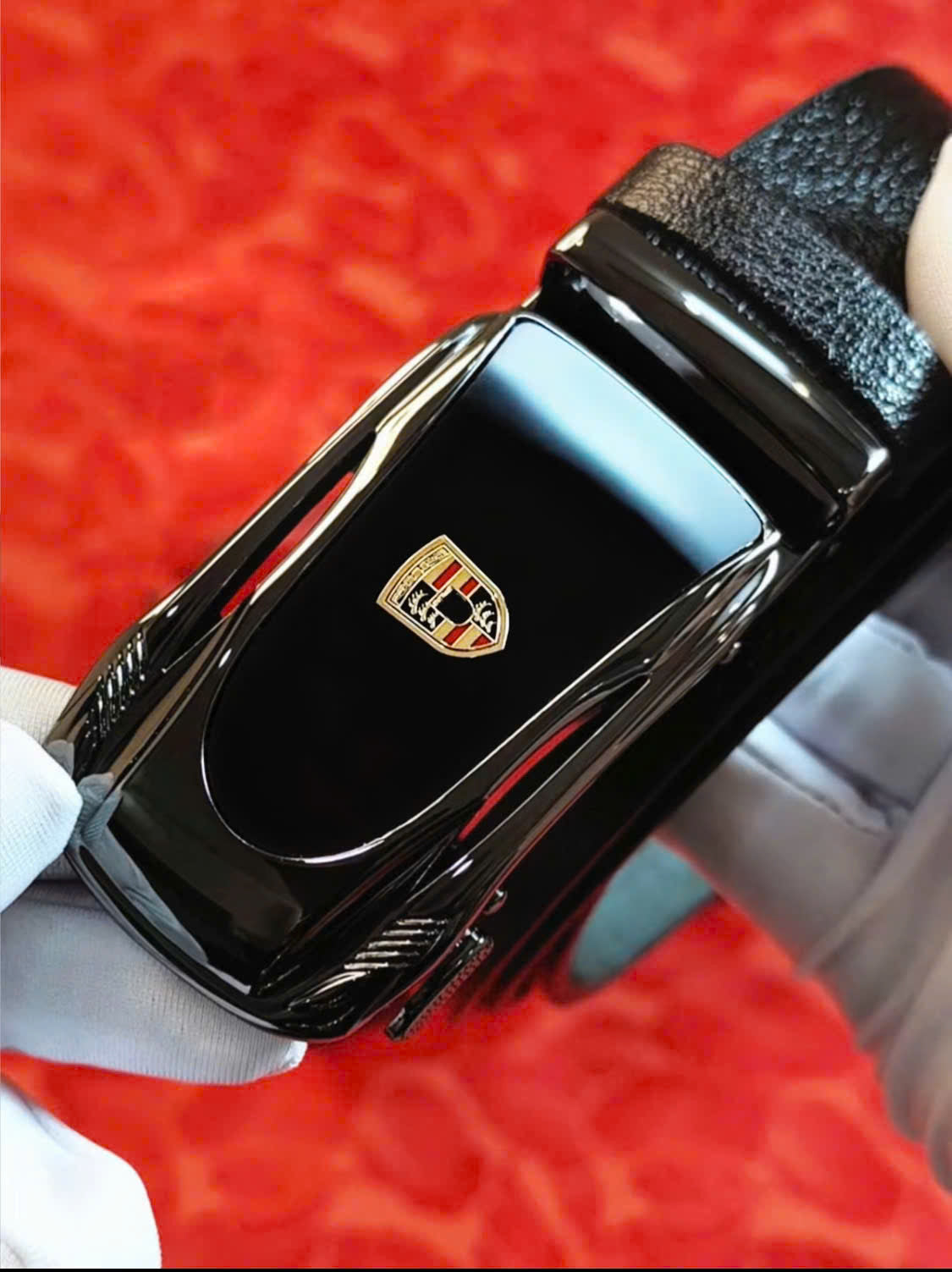 Men's genuine cowhide leather belt with high-quality glossy black alloy buckle, model THNT051