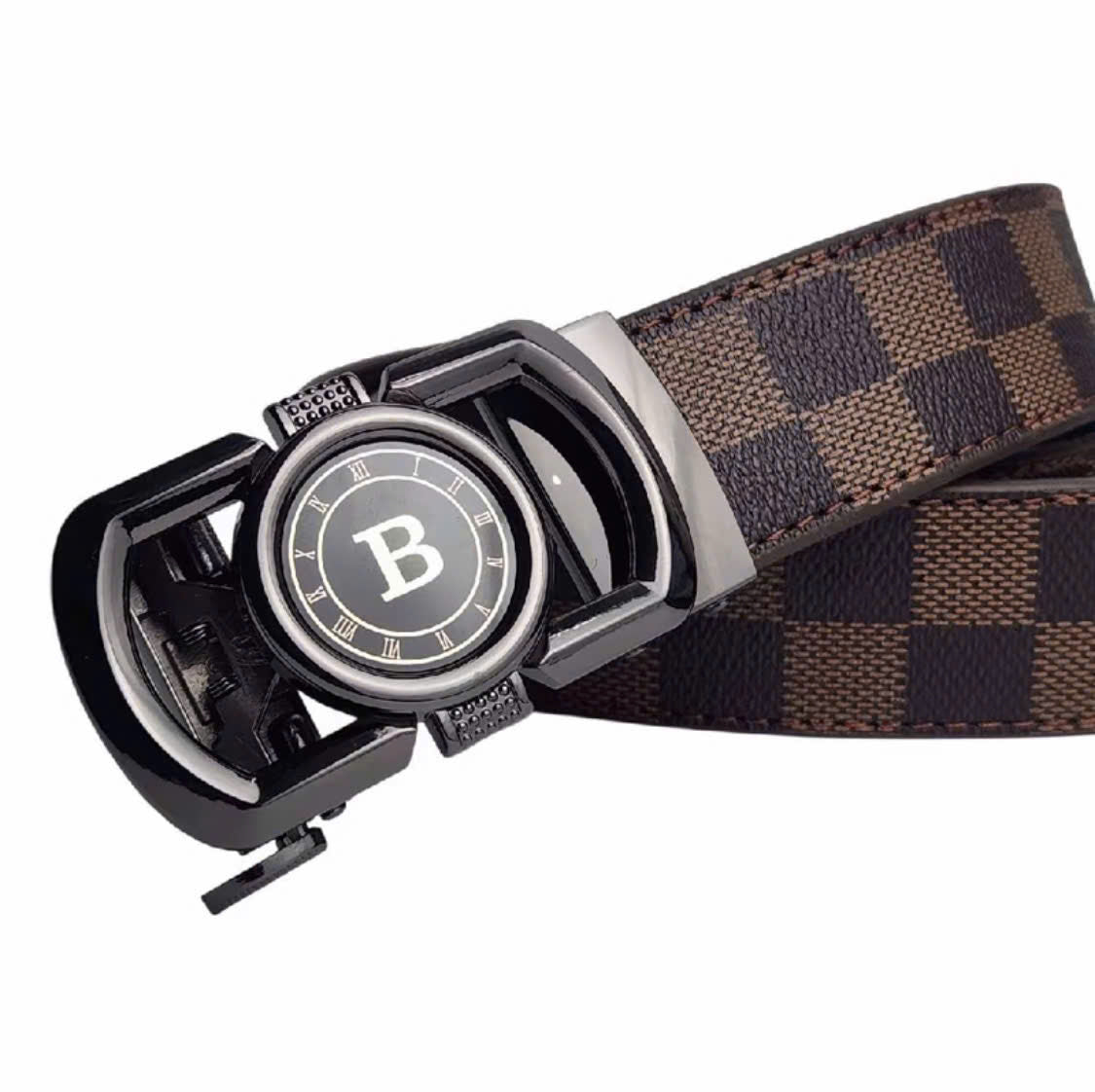 Men's genuine cowhide leather belt with premium alloy buckle bearing the letter B, model THNT051