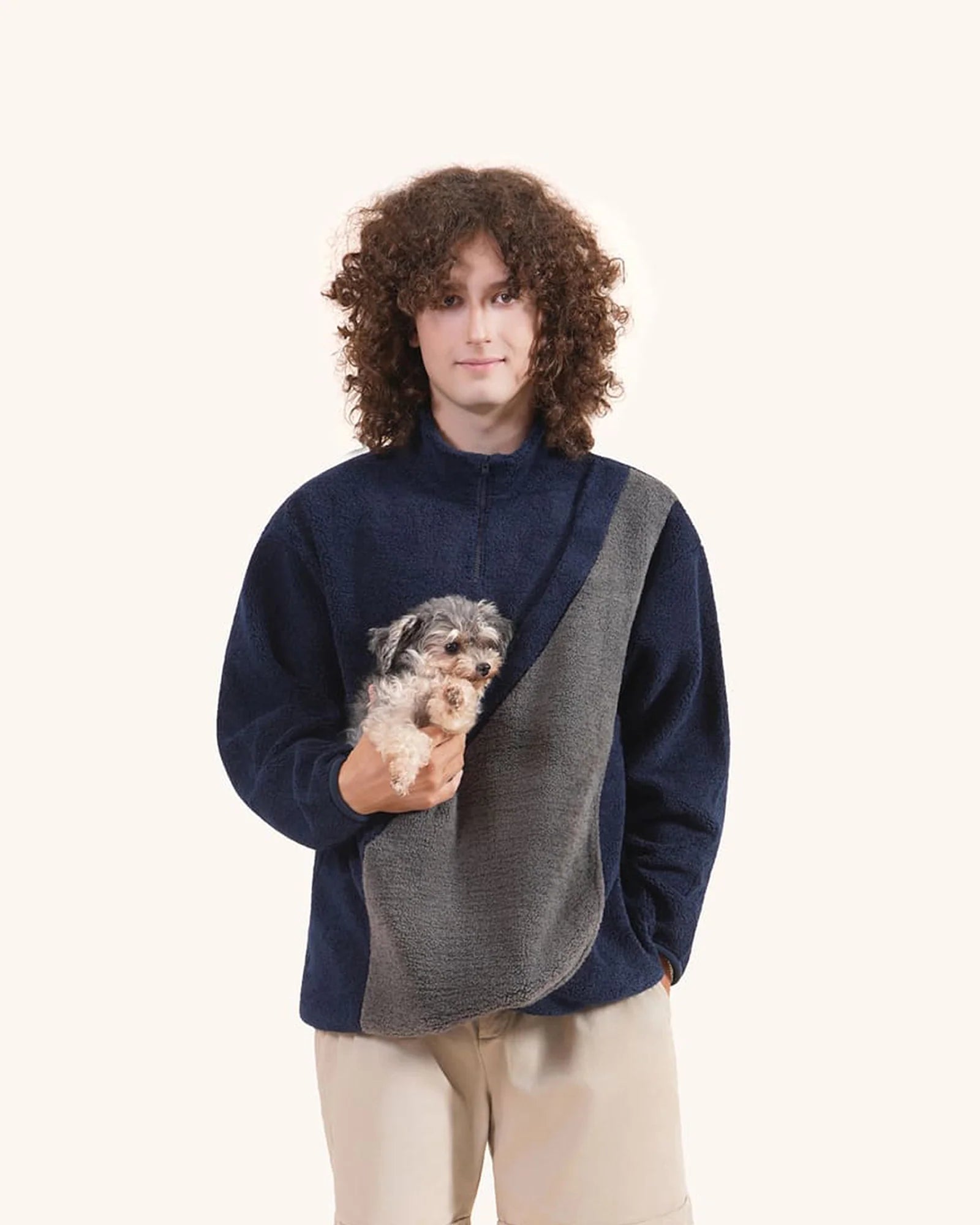 Màu xanh hải quân, Unisex - Áo len nỉ kèm túi kiểu kangaroo để đựng thú cưng.