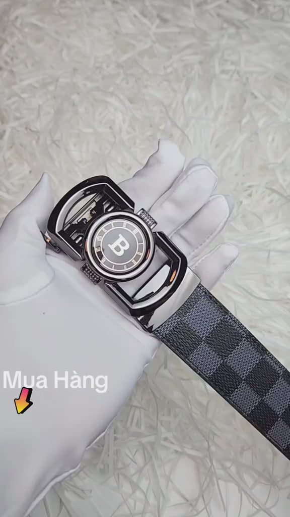 Men's genuine cowhide leather belt with premium alloy buckle bearing the letter B, model THNT051