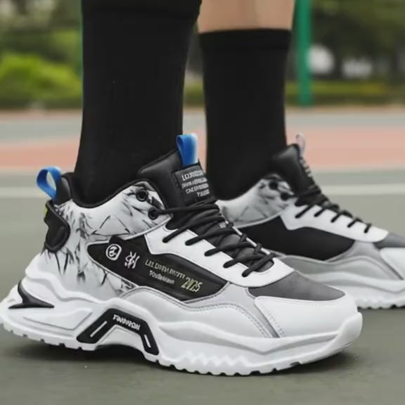 Men's mid-calf boots with 8cm height increase, flat sole THNT006